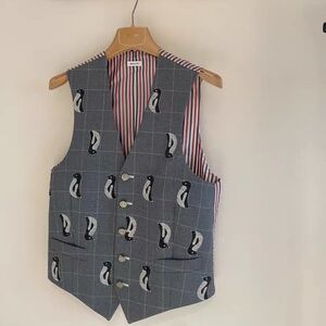Authentic Thom Browne Gray Vest with Striped Lining